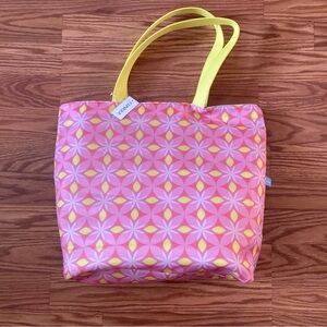 NWT Clinique reversible large tote bag pastel neon printed spring purse